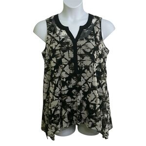 NWOT Alfani Women’s Black and White Abstract Sleeveless Blouse Top Boho Sz 0X
